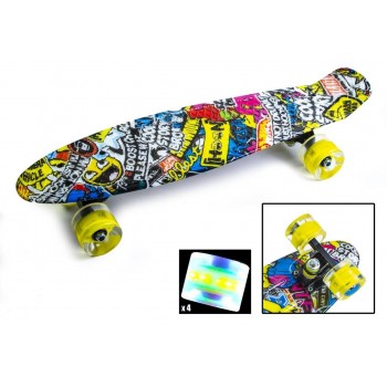 Пенни Борд с рисунком Zippy skateboards Ultra Led желтое граффити